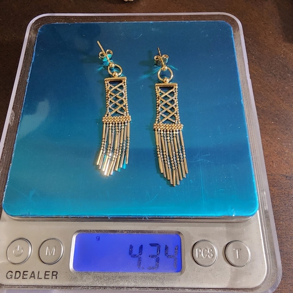 14KT 2-TONE TIE STYLE NECKLACE & EARRINGS - Picture 5 of 7